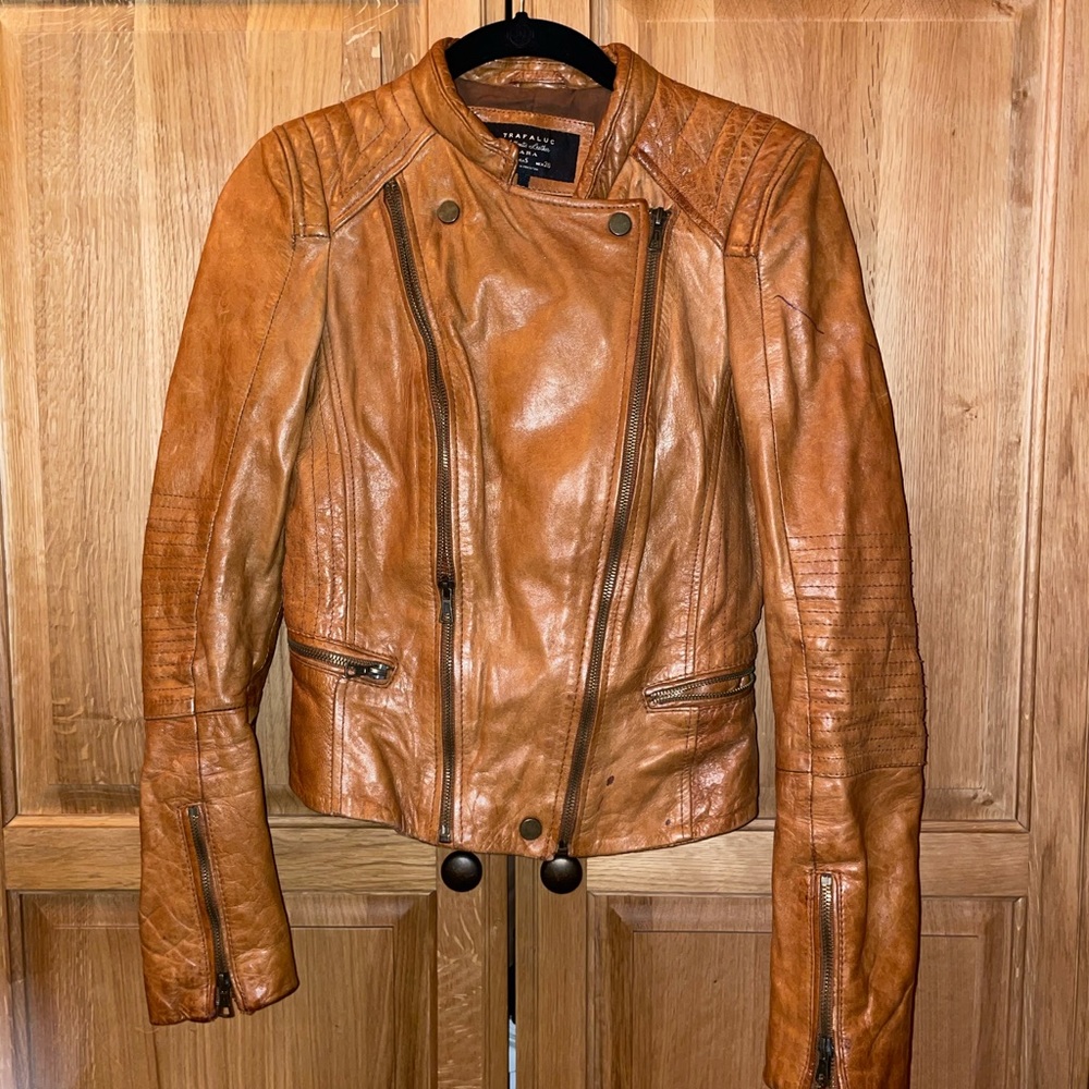 Zara Trafaluc Moto Leather Jacket S rare